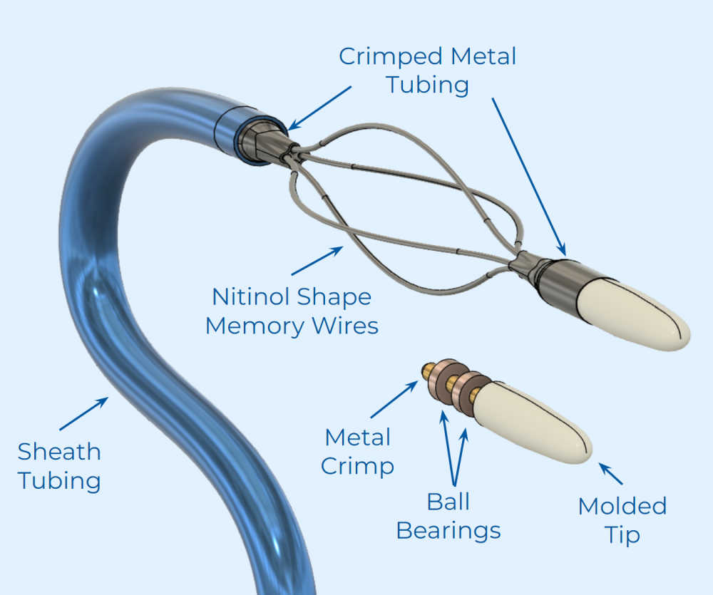 Team 18's endovascular blood clot removal tool with a non driven tip
