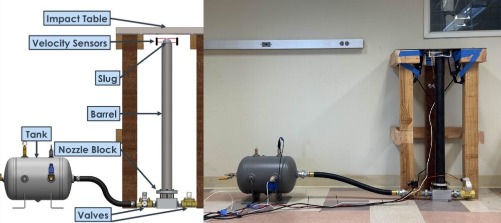 Image of completed firing mechanism, with labeled component CAD view